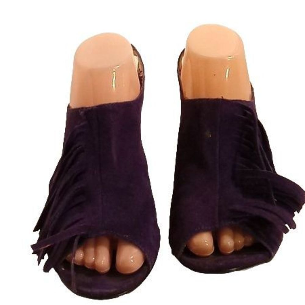 Chinese Laundry Purple Slingback Suede Fringed Wedge Heels Women's Size 8 - Picture 3 of 9